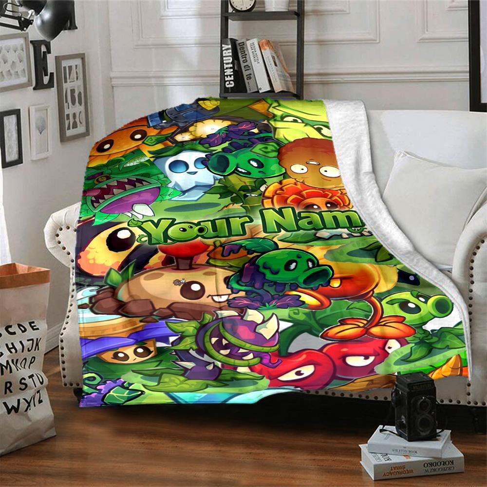 Plants vs. Pătură cu text personalizabil cu zombi Pătură multifuncțională personalizabilă Moale Caldă Confortabilă Potrivită pentru Lenjerie de pat Pat Picnicuri Malul mării Pentru Toate Ocaziile