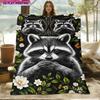 1pc Blanket Raccoon and Flower Butterfly Winter Flannel Blanket Soft High-definition Digital Print Modern Style Small Nap Throw Bl