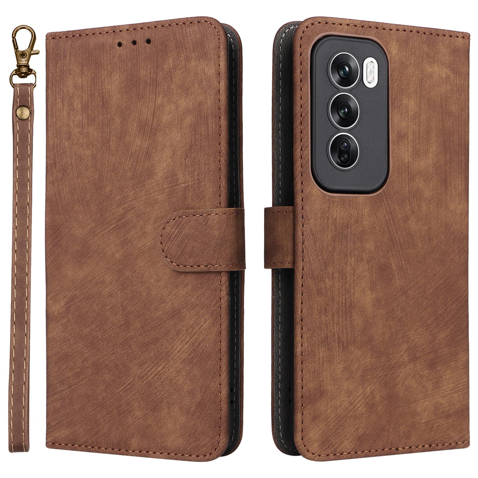 

Для Oppo Reno12 5G (Глобальный) Чехол с ремешком на руку, блокирующий RFID, кожаный чехол для телефона Brown