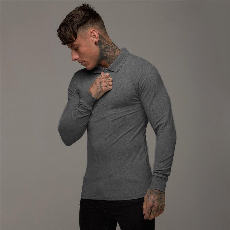 Muscleguys Spring and Autumn Comfortable Long Sleeve Polo Shirt Men Turn-over Collar Fashion Breathable Business Casual Tops Solid Color
