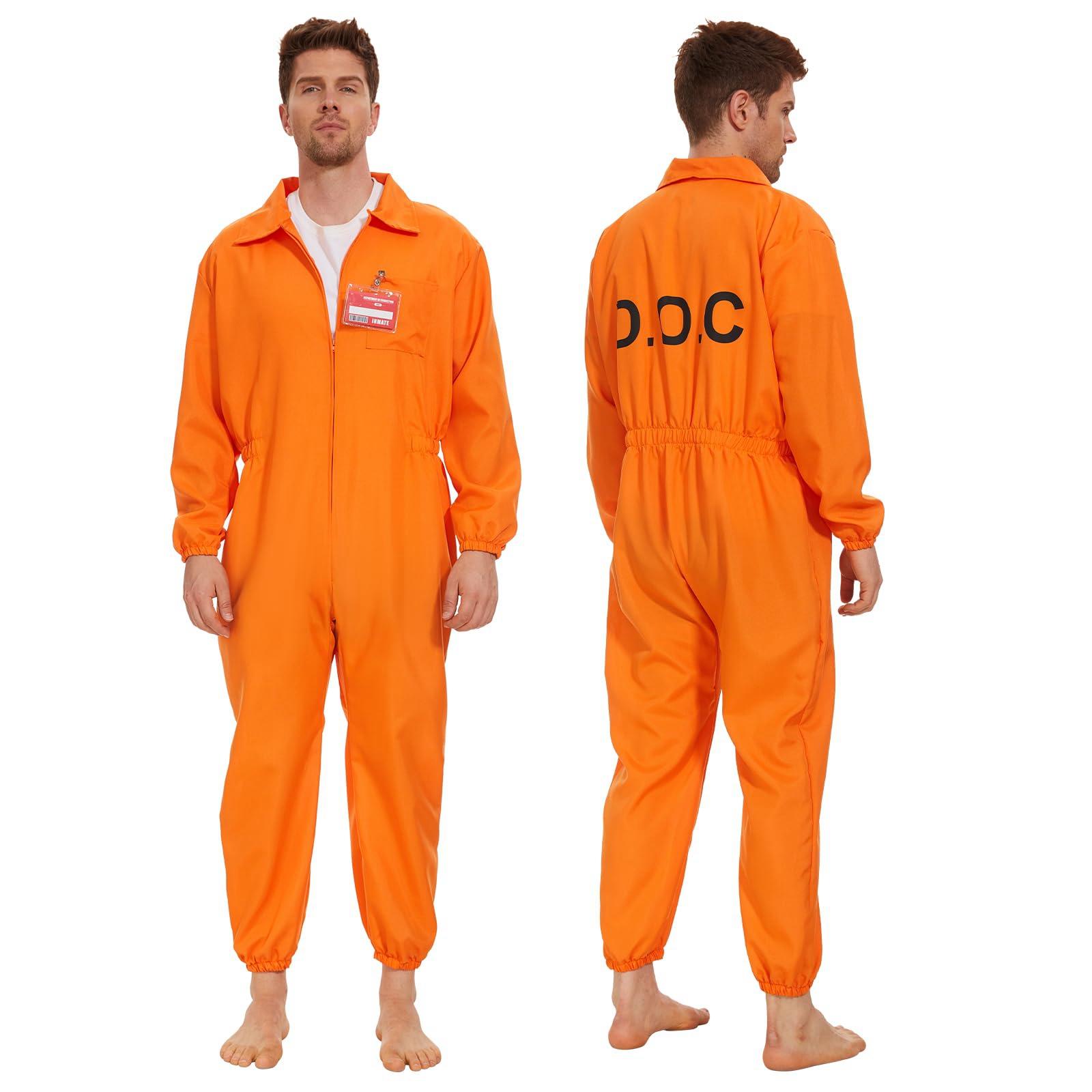Volwassenen Gevangene Halloween Kostuum Letterprint Rits Lange Mouwen Gevangene Jumpsuit voor Vrouwen Mannen Cosplay Feest Outfits orange