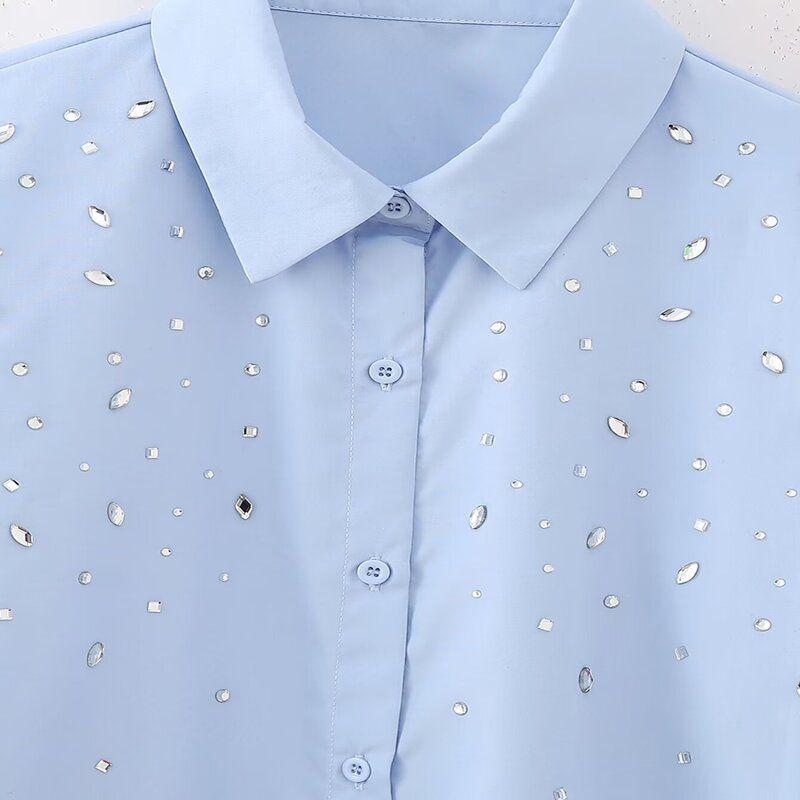 2024 Spring New Women's Clothing Fashion Style French Style Casual Beaded Poplin Shirt 7484170 403