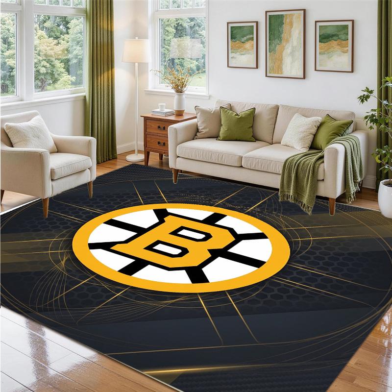 Boston Bruins Design Crystal Velvet Rug Soft Decorative Mat for Bedroom Entrance