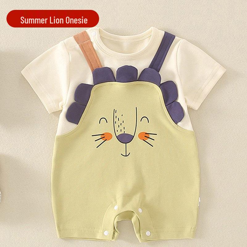 Infant Short Sleeve Cotton Jumpsuit - Cute Cartoon Design for Summer