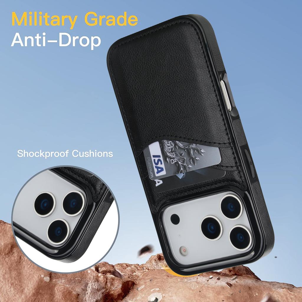 For iPhone 17 Pro Case Card Slot Slim-Fit PU + TPU Mobile Cover