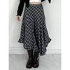 H's European and American Women's Clothing Street Retro Asymmetrical Plaid Skirt Niche Art Ruffles Skirt Mid-Length Skirt