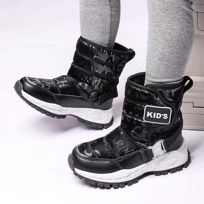 Winter Boy's and Girls' Plus Size Anti Slip Wear-resistant Fashionable Warm and Plush High Top Snow Boots Cotton Boots 31-40