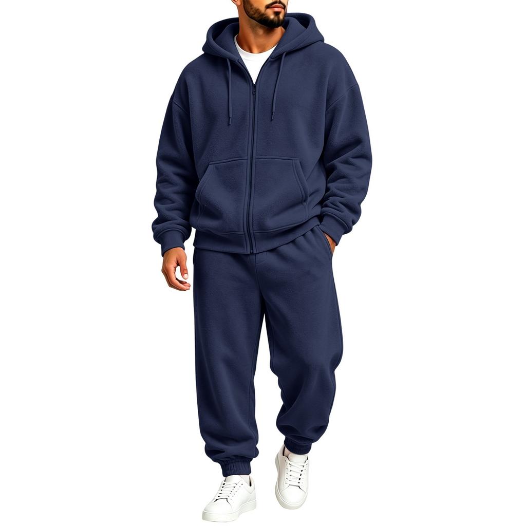Men's Zip-Up Hoodie and Pants Set Loose Track Suit for Fall Winter