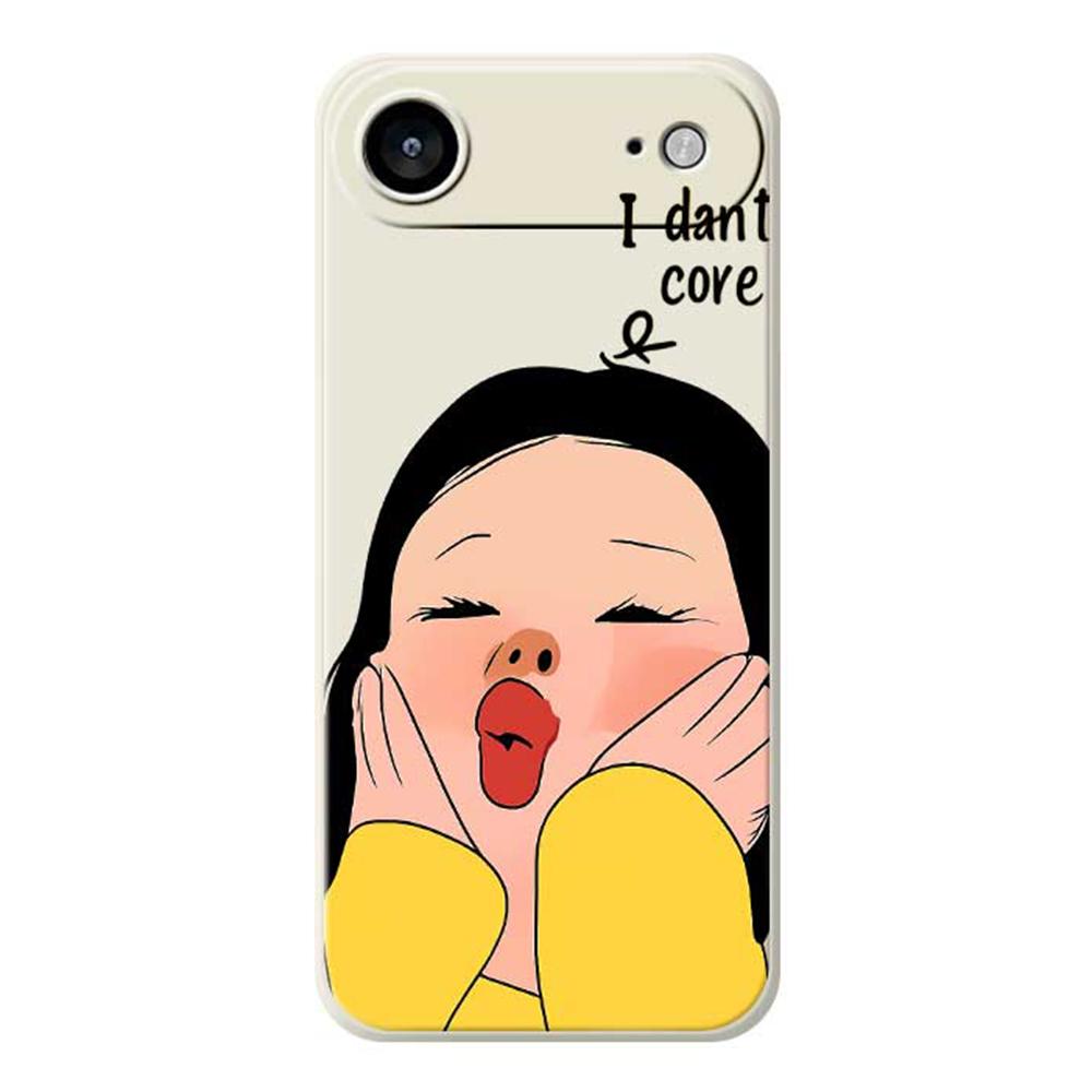 For iPhone 17 Air Case Girl Holding Face Pattern Printing Straight Edge TPU Phone Back Cover