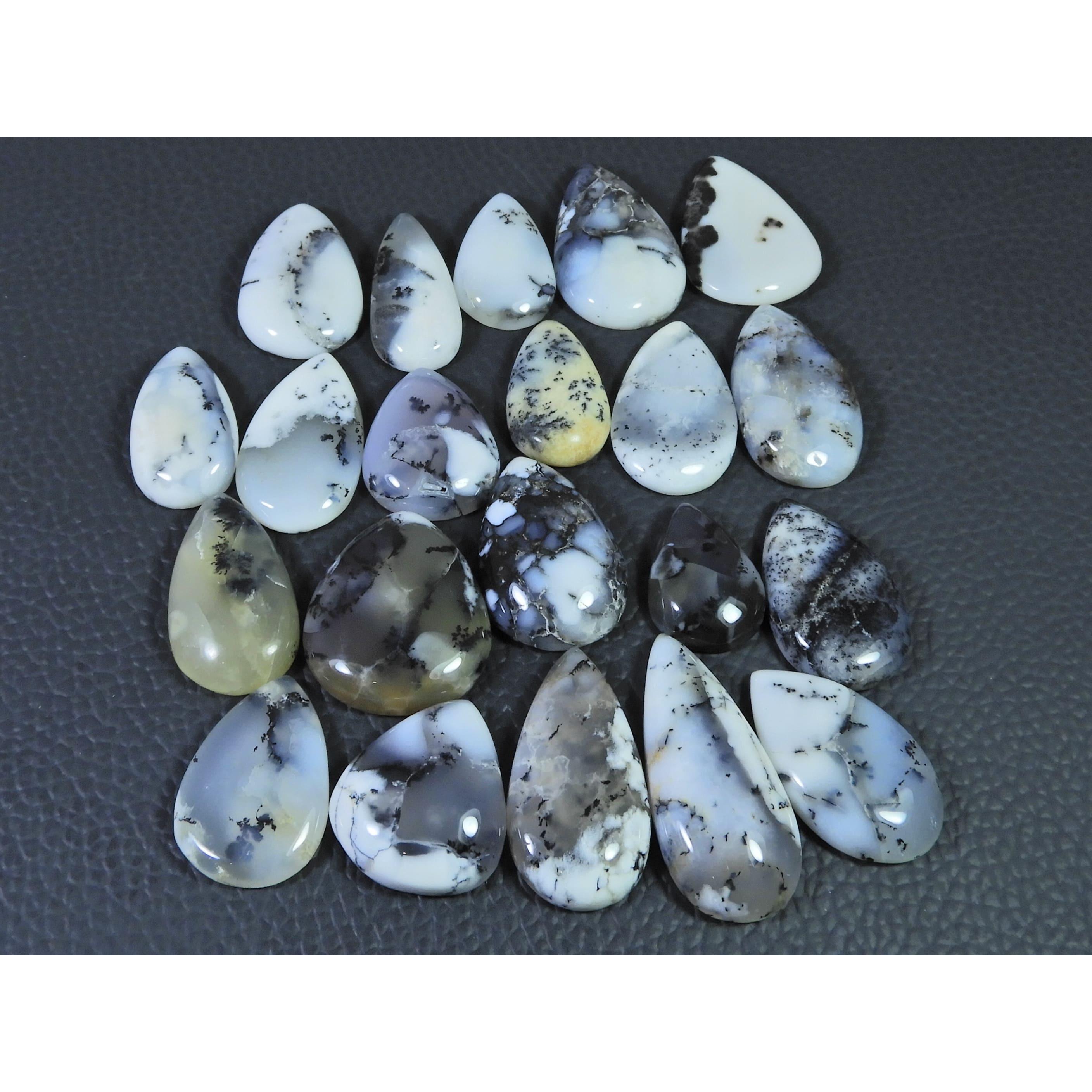 380Cts. Natural Dendrite Opal Agate Pear Cabochon Loose Gemstone 21Pcs Lot C-1990