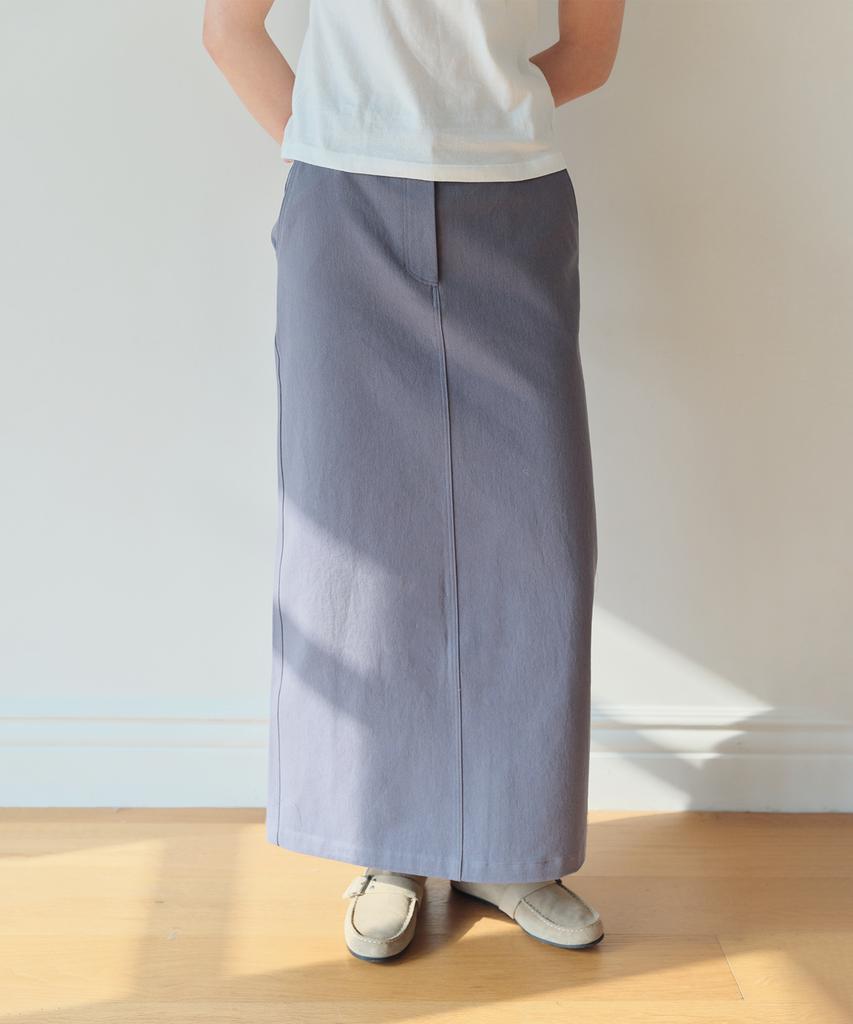 Hombadittingjeu Cotton Slit Long Skirt (Dusty Blue)
