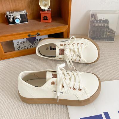 Korea Wide Toe Canvas Shoes Women's Trainers Espadrilles Vulcanize Sneaker Woman Orthopedic Shoes Trend Girl Bear Harajuku Shoe