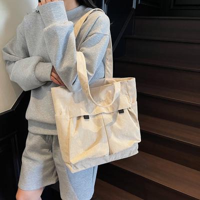 Large Capacity Corduroy Bag Women's Commuter Underarm Bag Multi-Pocket Tote Bag