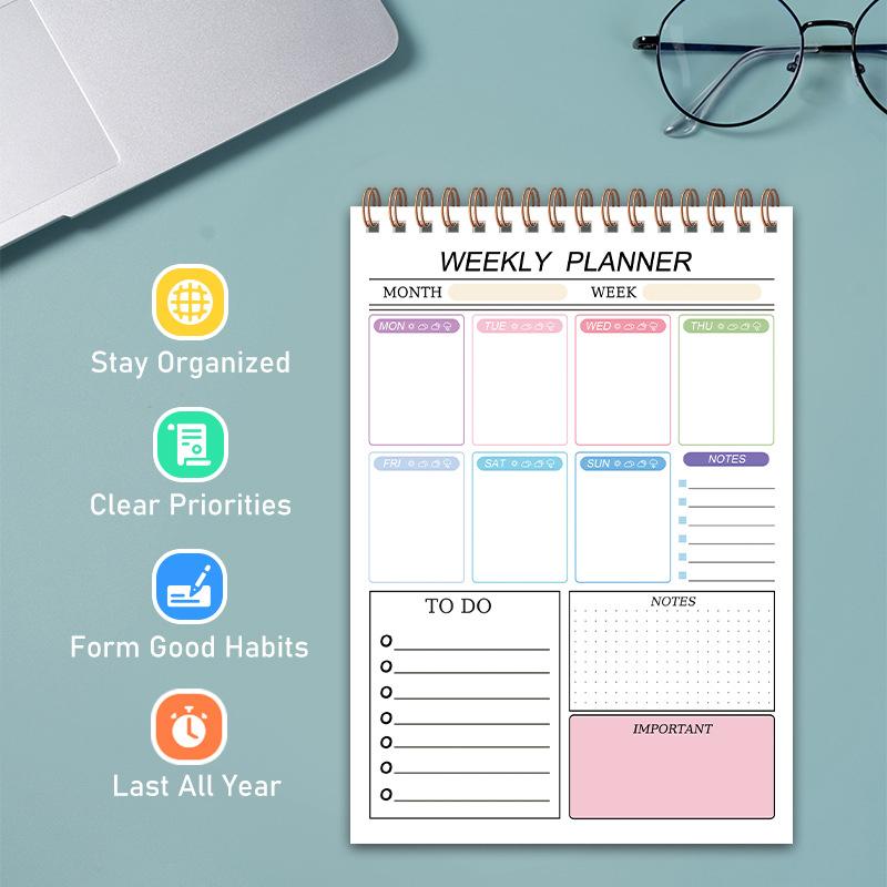 Daily Planner Spiral Notebooks Time Management Organizer To-Do List Notes Personal Daily Habits Develop Miscellaneous List