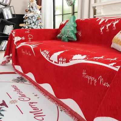 Christmas Red Sofa Towel Fully Covered Sofa Cushion Luxurious Living Room Sofa Cover Blanket Non-slip Festive Decorations