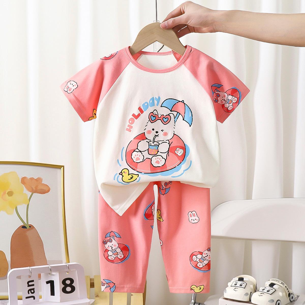 

Детская хлопковая летняя повседневная пижама с короткими рукавами для мальчиков и девочек 120cm