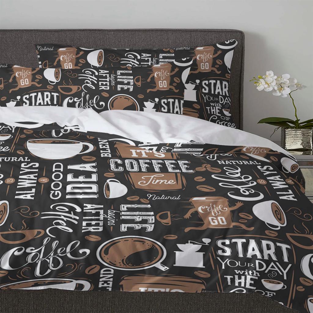Kaffee Kaffeebohnen Kaffeetasse 3-teiliges Bettwäscheset für Doppelbett Heimtextil Bettbezug Steppdeckenbezug Kissenbezug