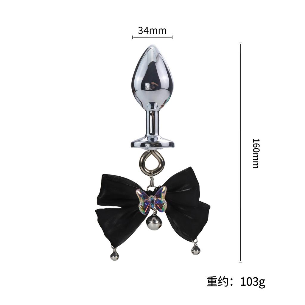 Sexy Aurora Bowknot BDSM Set Non-Piercing Nipple Clamps with Butt Plug Long Chain Dangle Bell Heart Adult Roleplay Lingerie Jewe