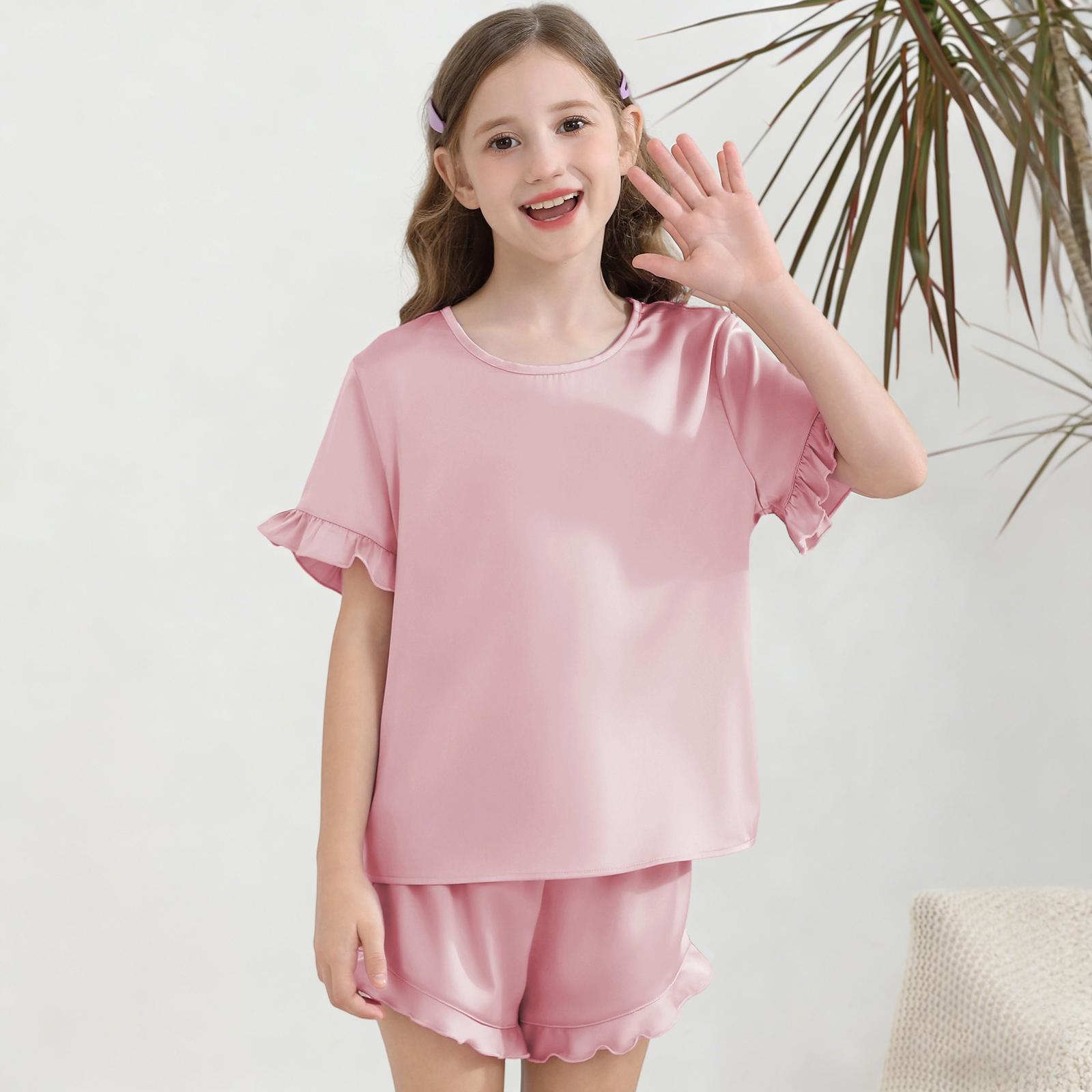 

Children s Sleepwear 2-piece Home Clothes Short Sleeve Shorts Sleepwear Set 130 рожевий