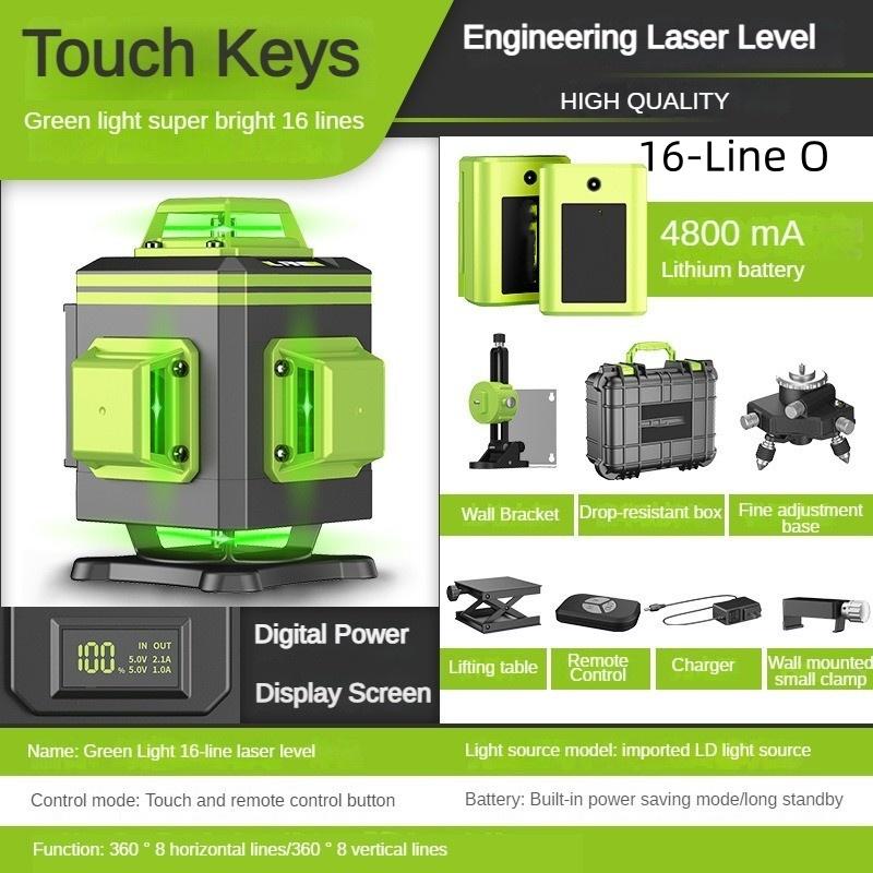 4D 12/16 Line New Green Light Laser Level Portable Self-Leveling Spirit Level 360° Horizontal and Vertical Cross Laser Projector