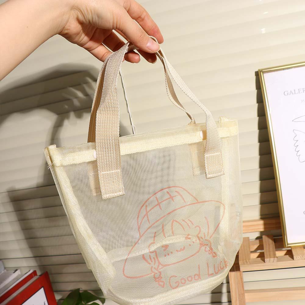 Summer Shopping Foldable Nylon Mesh Large Korean Style Bag Storage Bag Makeup Bag Women Handbag