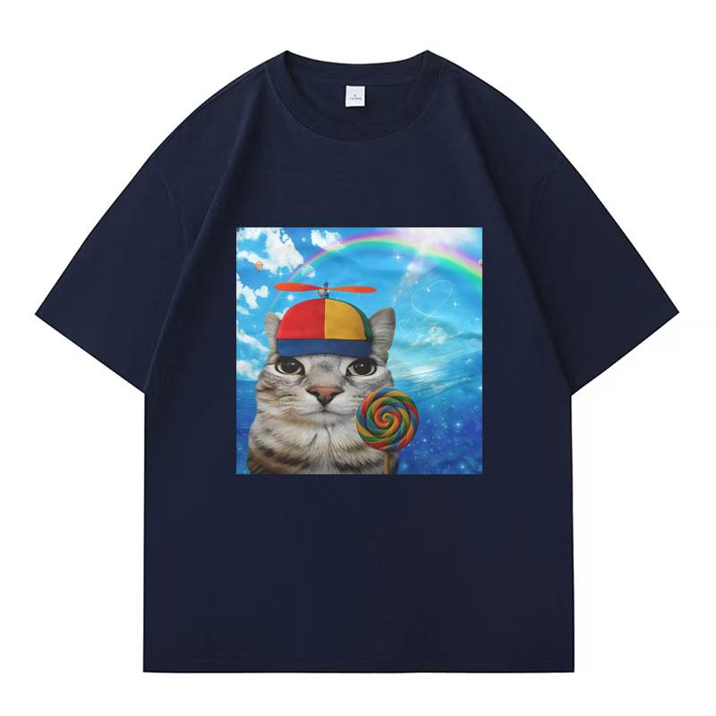Greetings Huzz T-shirt Silly Cat Meme Summer Hip Hop High Quality Mens Women Crewneck Casual Y2k Clothes Teenager Tshirt Unisex