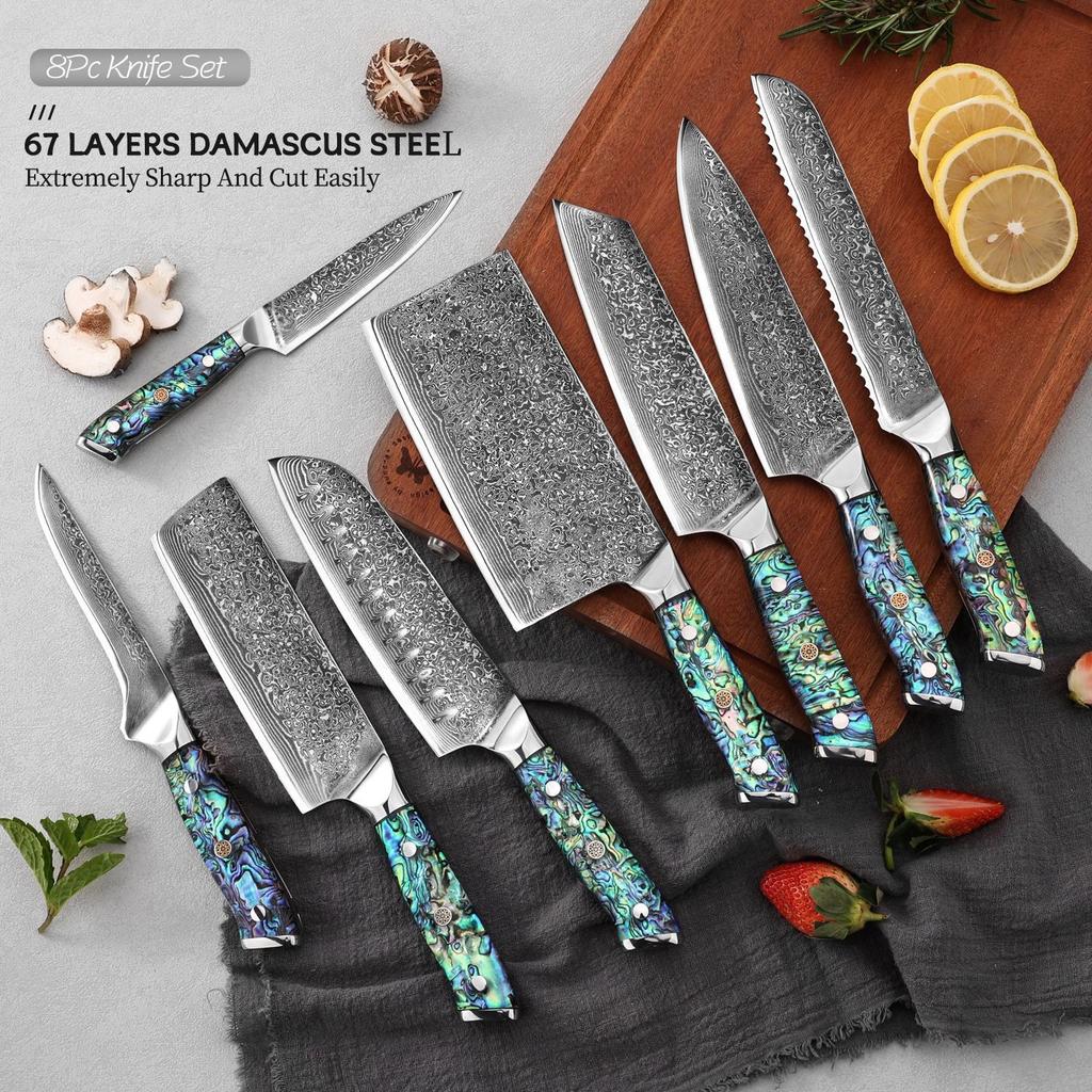 67-Layer Damascus Steel Kitchen Knife, 60-62 HRC High Hardness Sharp Slicing Knife, Vacuum Heat Treated Chef Knife for Fruit Vegetable Meat Prep