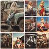 Pinup Car Girls Metal Tin Signs Plaque Wall Decoration Vintage Art Posters Iron Painting for Man Cave Home Cafe Garden Club B