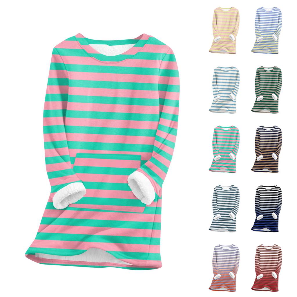 Women's Fashionable Printed Round Neck Long Sleeved Plush Warm Pullover Top