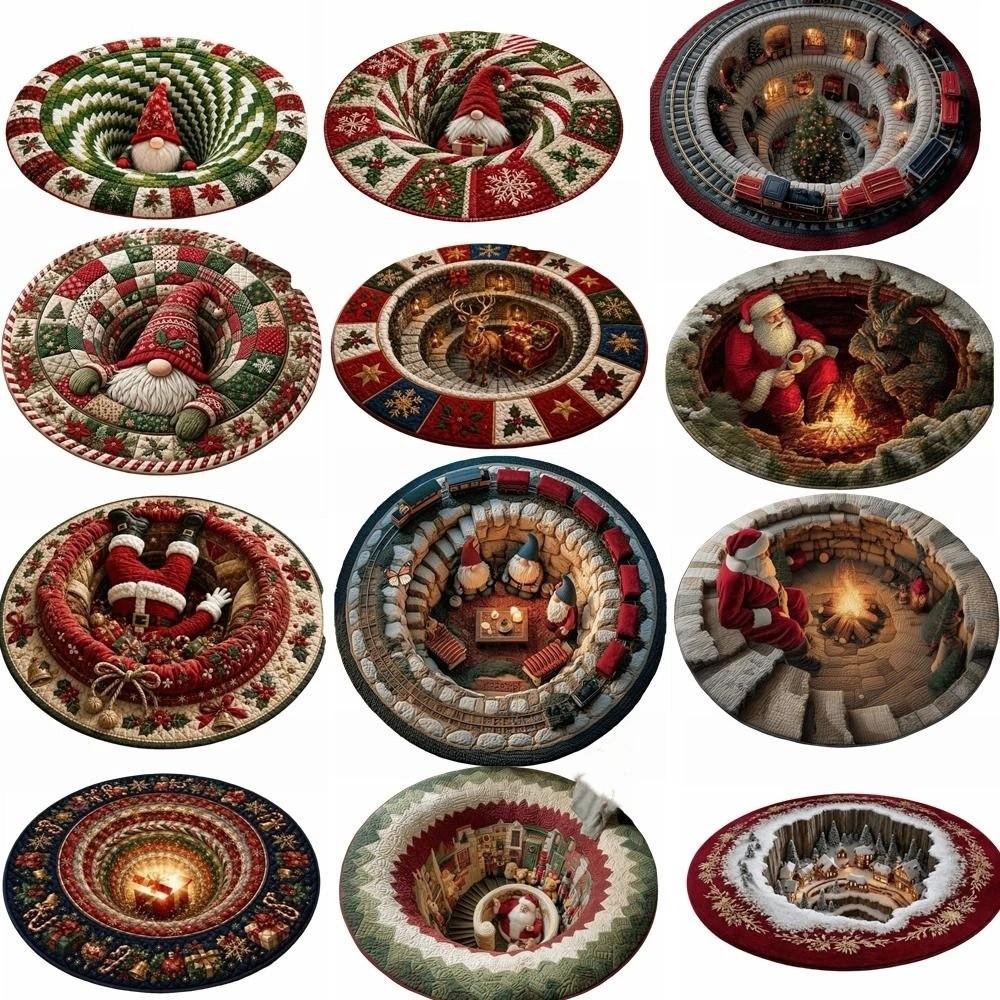2D Flat Printed Christmas Rug Santa Claus Xmas Home Decor Round Vortex Carpet Christmas