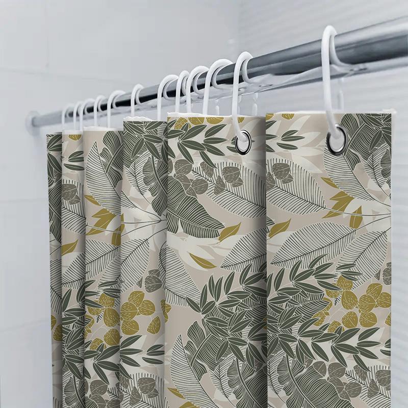 Green Leaves Shower Curtain Fabric Waterproof Bath Decorative Home Decor Modern Simple White Bathroom Rug Mat