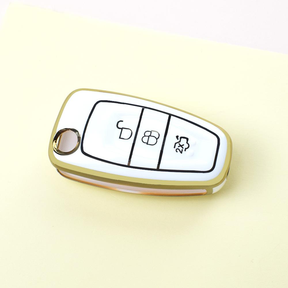 Gold Edge Auto Car Shell Fob Folding Key Case Cover Holder For Ford C-Max S-Max Focus 2 3 MK3 ST RS Ecosport Kuga Escape Fiesta Mondeo
