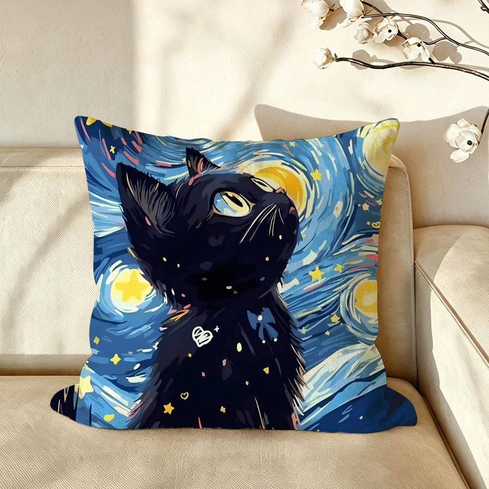 Art Van Gogh Irises BBlack Cat Cushion Cover Pillow Case Antidustmite Pillowcase Silky Short Plush Sofa Cushion Cover hot