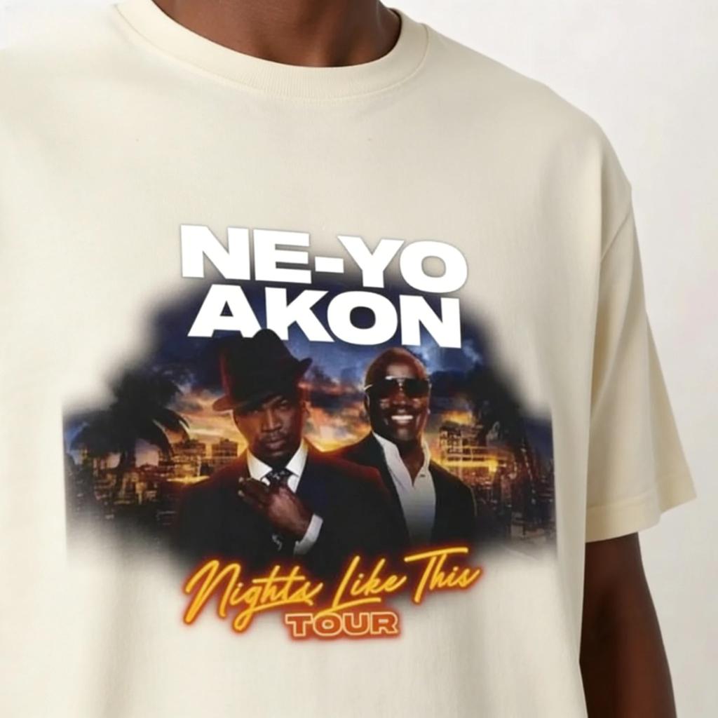 Ne Yo Akon 2026 New Night Like This Tour Maglietta Moda Casual Top per Uso Quotidiano Leggermente Traspirante Hip Hop Streetwear