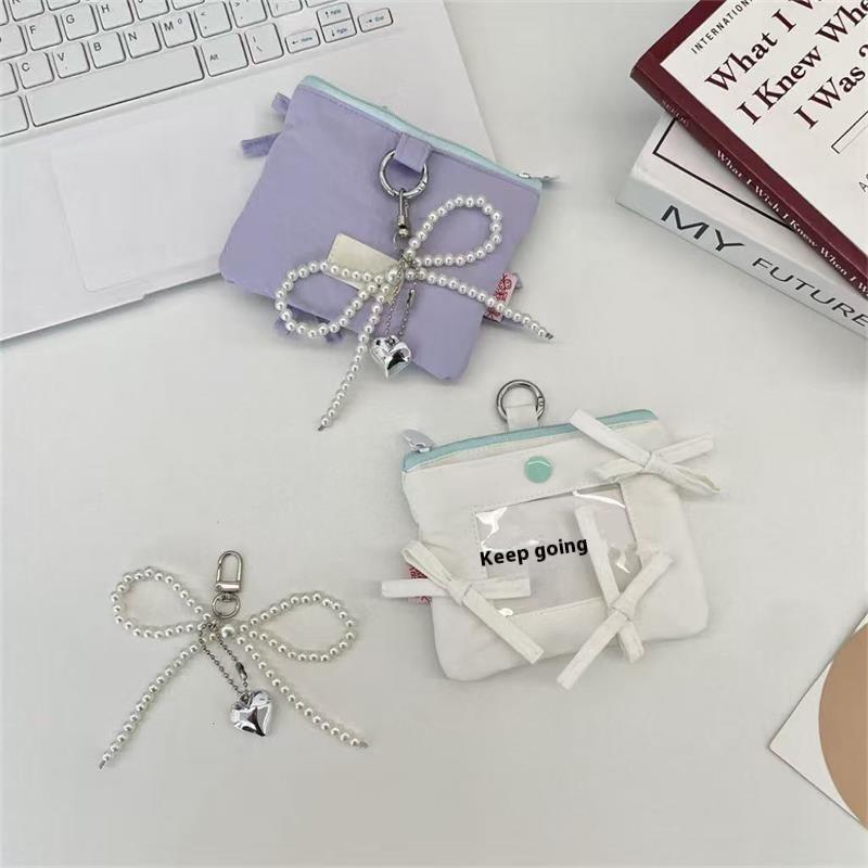 Cute Bow Card Holder Coin Purse Storage Bag Photocard Holder Idol Photo Display Storage Protect Cover Keyring Pendant Bag Charms