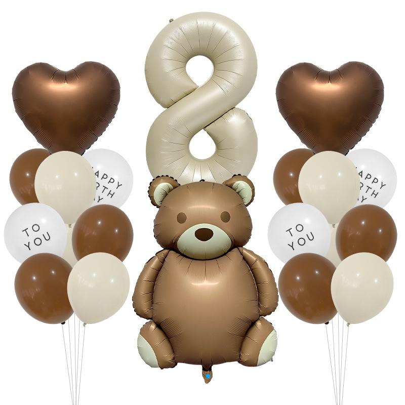 Cute Teddy Matte Bear Balloon Set Vintage Baby Shower Photo Props Birthday Party Scene Arrangement