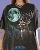 Deer Buck Full Moon Pine Forest Wildlife Nature Animal Lover Comfort Colors® Tshirt, Hunter Outdoors Night Sky Vintage Retro Bootleg 90s Tee