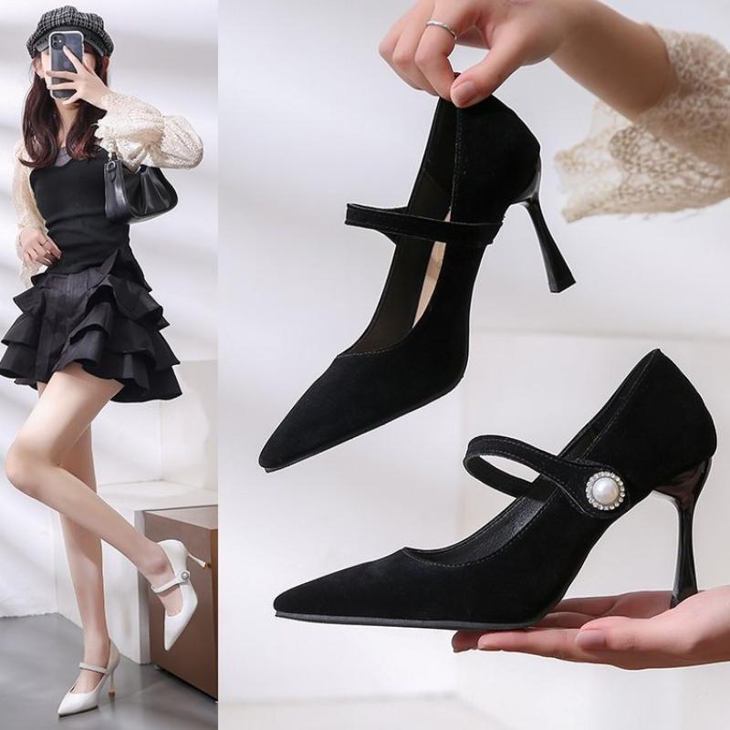 Spring and Summer Women's Casual High-heeled Shoes Leather Shoes Temperament Comfortable Wear-resistant High Heels