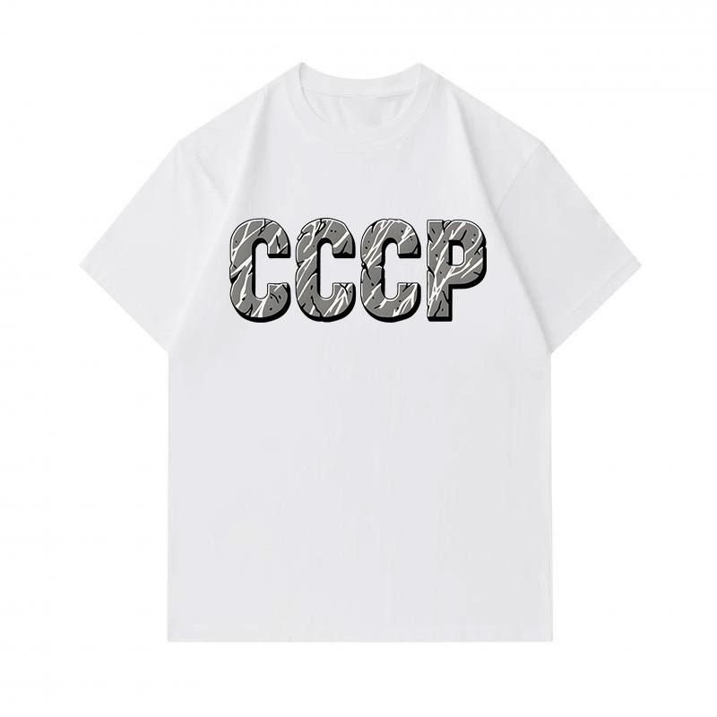 Men's 100% Cotton Crew Neck Short Sleeve T-Shirt, Retro Marble Text CCCP Pattern Printed Casual Breathable Soft Daily Wear Tee Top for Everyday Street
