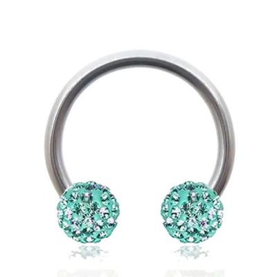 Labret Piercing Jewel Horseshoe Ring Turquoise Blue Crystal Ball Covered In Steel Resin Diameter 8mm