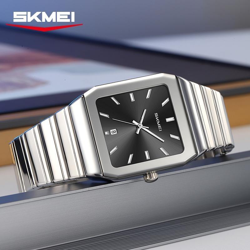 Mens Minimalist Square Analog Watch Luminous Date Waterproof Steel Strap Casual Business Quartz Wristwatch