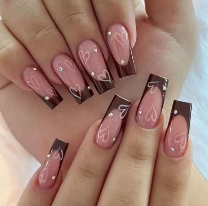 Burgundy Glitter Press-On Nails - Removable Pure Desire Nail Art Patches, Internet Celebrity Style, Simple Short Nails.