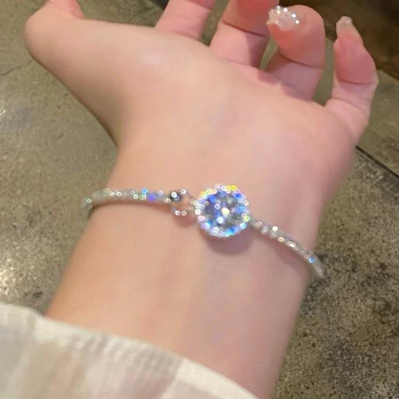 Sparkling round synthetic zircon bracelet for women, sophisticated light luxury bracelet, Korean exquisite new style