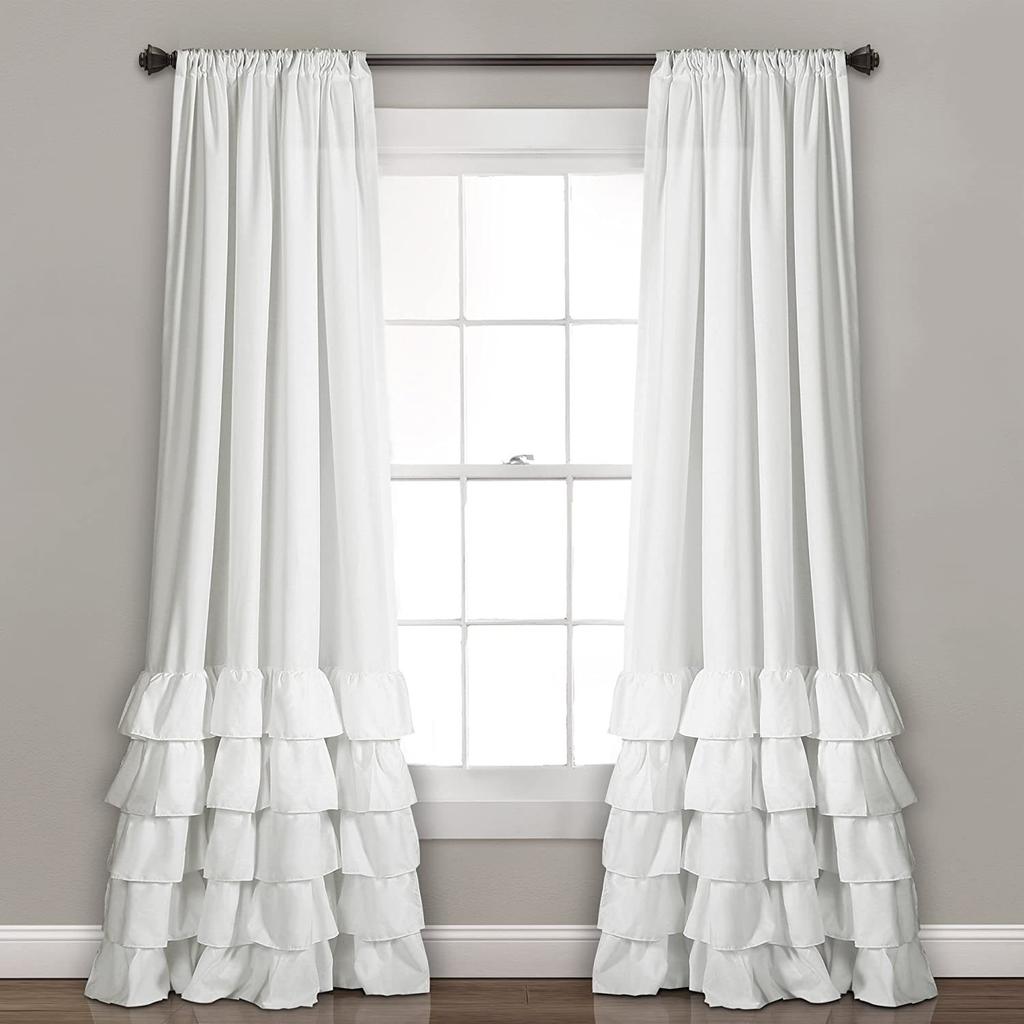 Curtain Finished Ruffle Edge White Pure Cotton Bedroom Living Room Non-Punching Decorative Floating Curtains