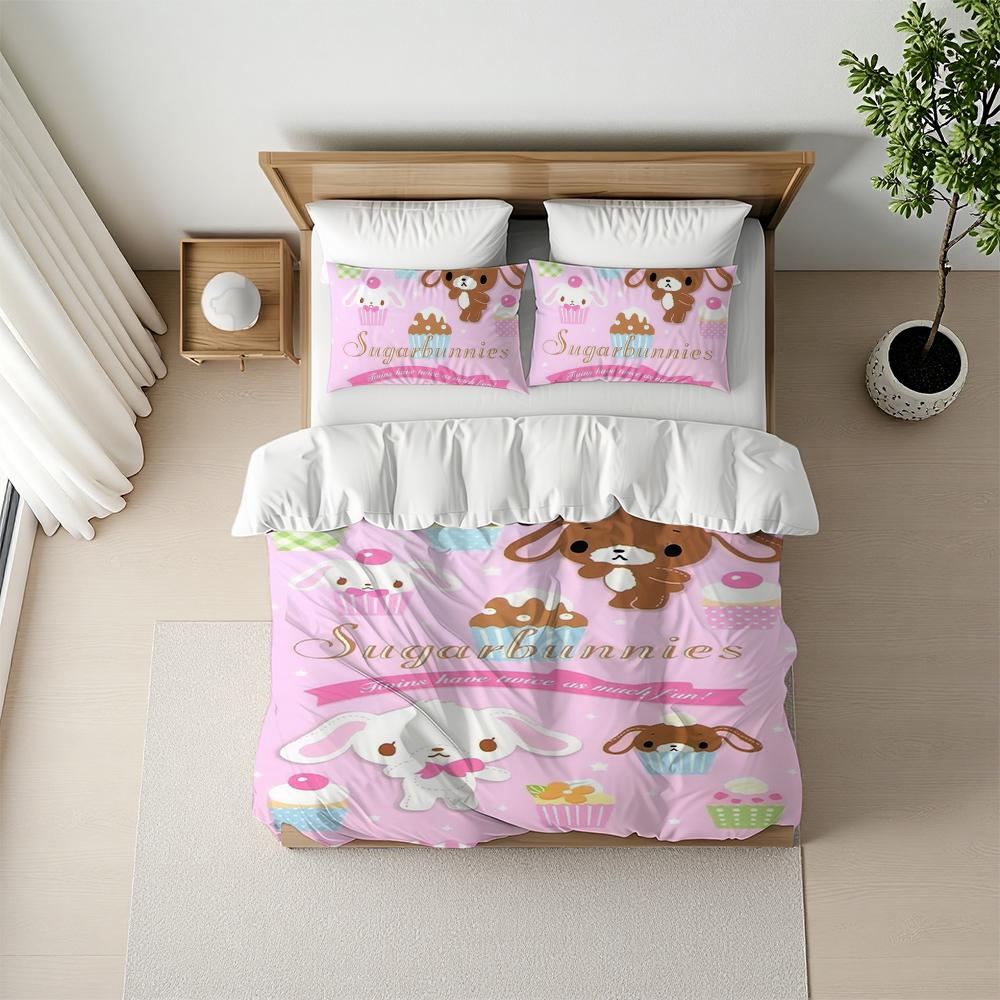 S-Sugarbunnies Cartoon Duvet Cover Set Home Style Bedding Soft Laundry Cotton Bed 3 Piece Set Student Dormitory Gift