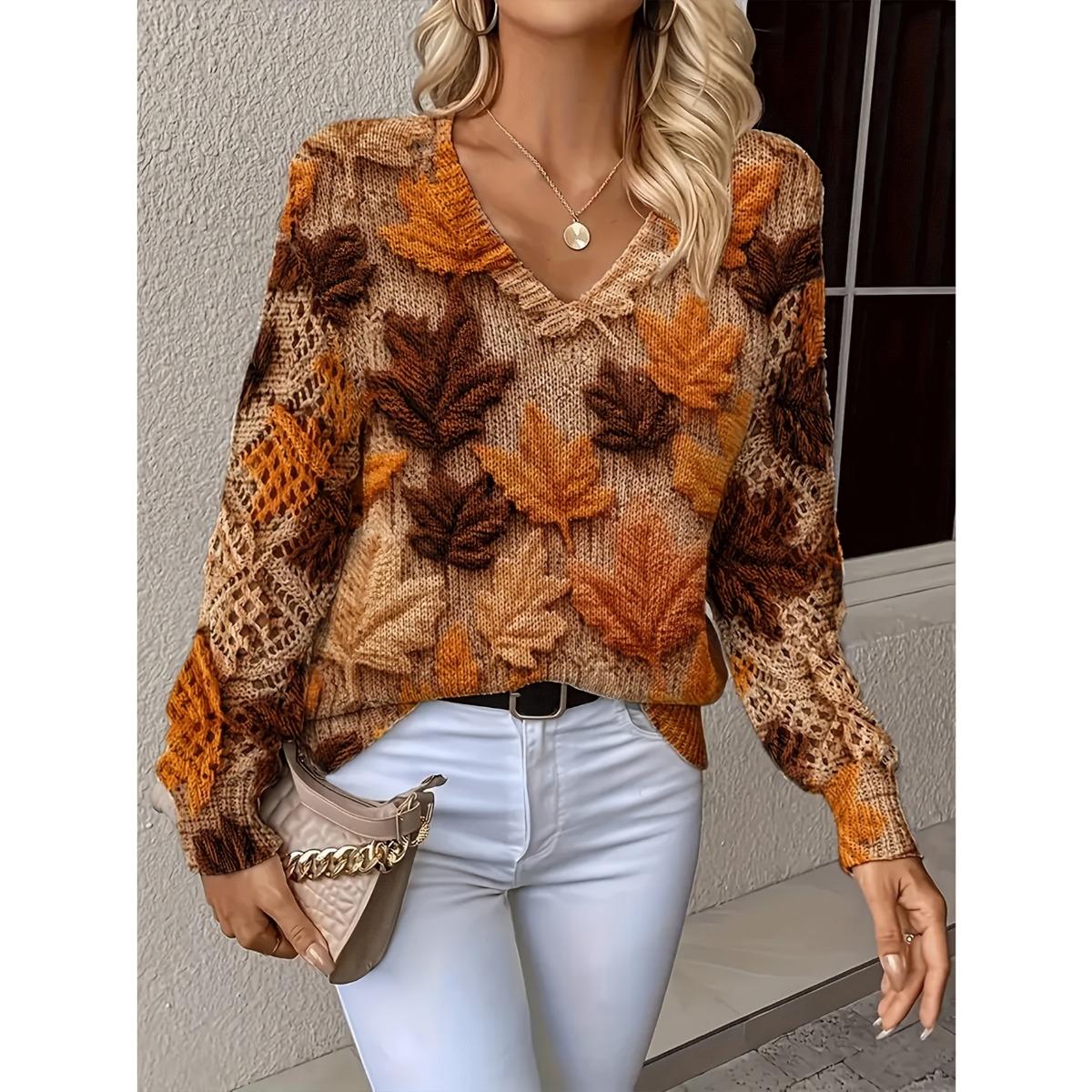 

Элегантная осень и зима, богемный, в западном стиле, универсальный пуловер с V-образным вырезом и длинными рукавами, женский топ, модный женский вязаный свитер M