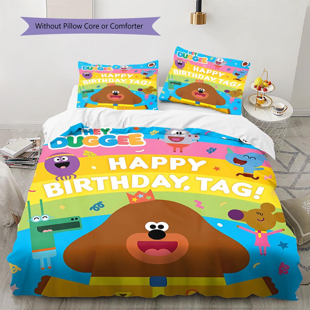 Biancheria da letto con motivo Hey Duggee, Set piumone Copripiumino Federa Regalo di compleanno per la casa(1 * copripiumino + 2 * federa, senza nucleo)