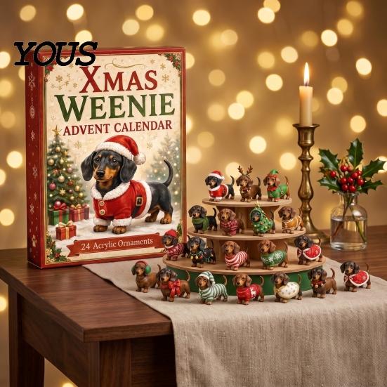 Holiday Countdown Gift 2026 Christmas Dachshund Advent Calendar, 3D Collectible Ornament Set PVC Figures with 24 Mini Dog Figures, for Kids