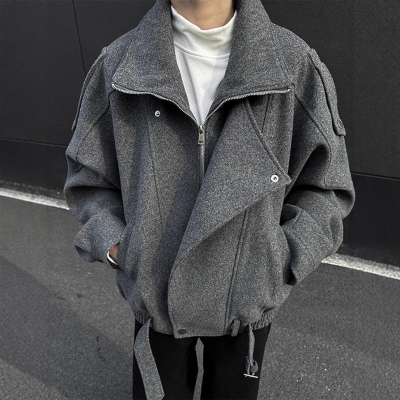 Mens Wool Blend Jacket Short Fit Fall Winter Clean Style Loose Casual Outerwear