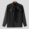INCERUN Oversized Men Bow Knot Neck Long Sleeve Casual Loose Elegant Shirts